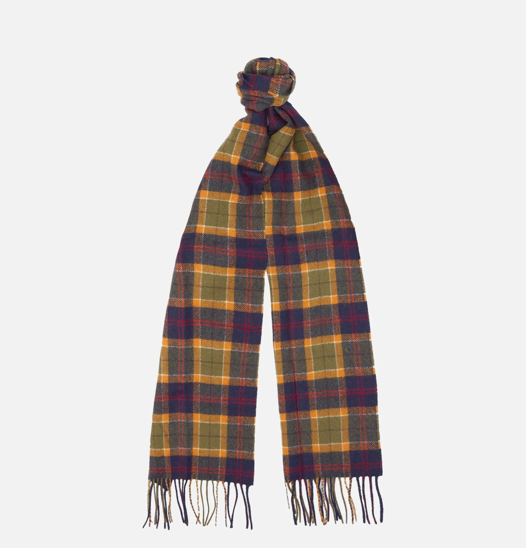 BARBOUR Tartan Lambswool Scarf Green Navy Ocre