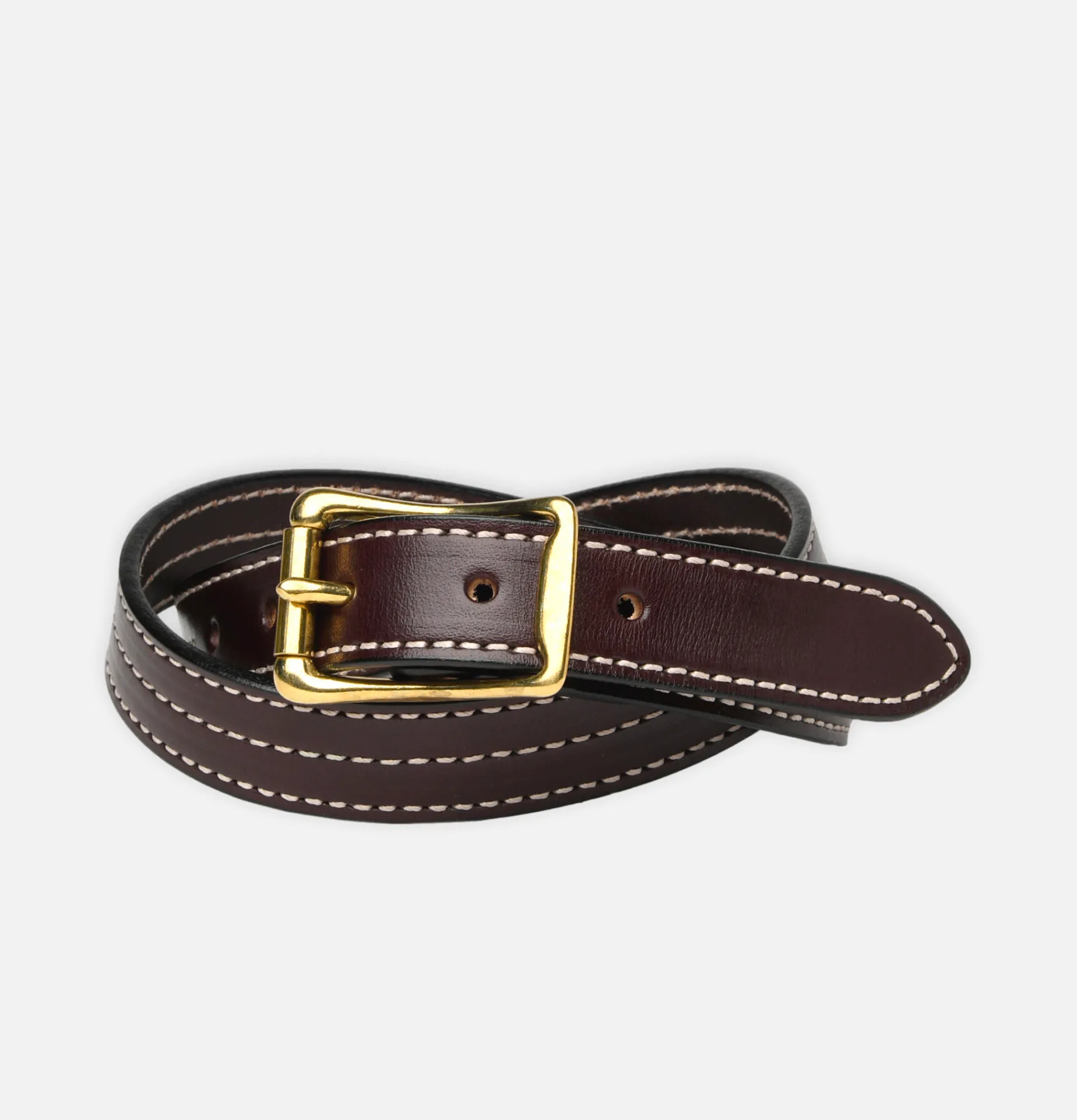 YUKETEN Triple Stitched Belt Dark Brown