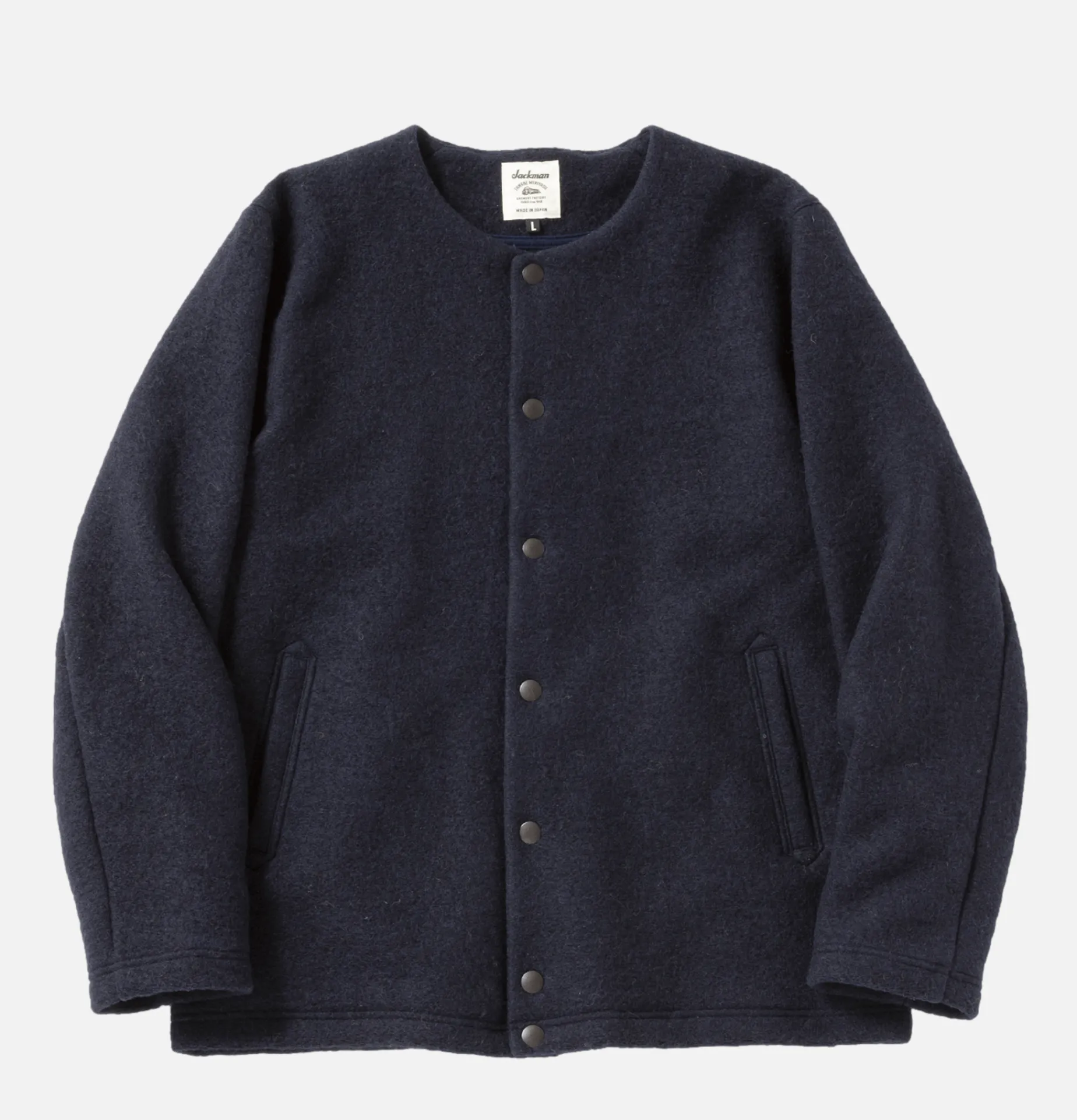 JACKMAN Wool Collarless Jacket Navy