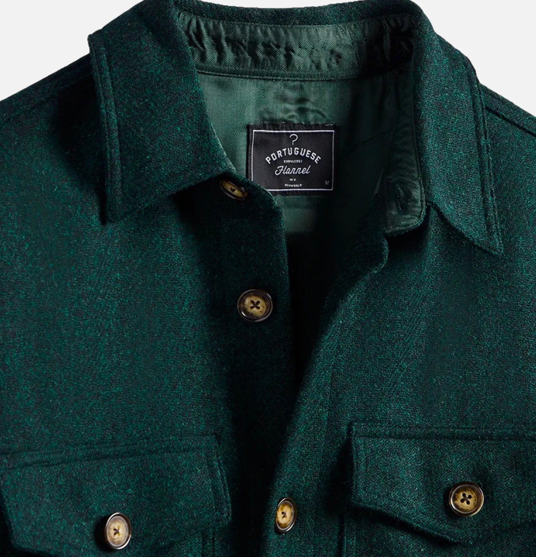 PORTUGUESE FLANNEL Wool Field Over Shirt Green