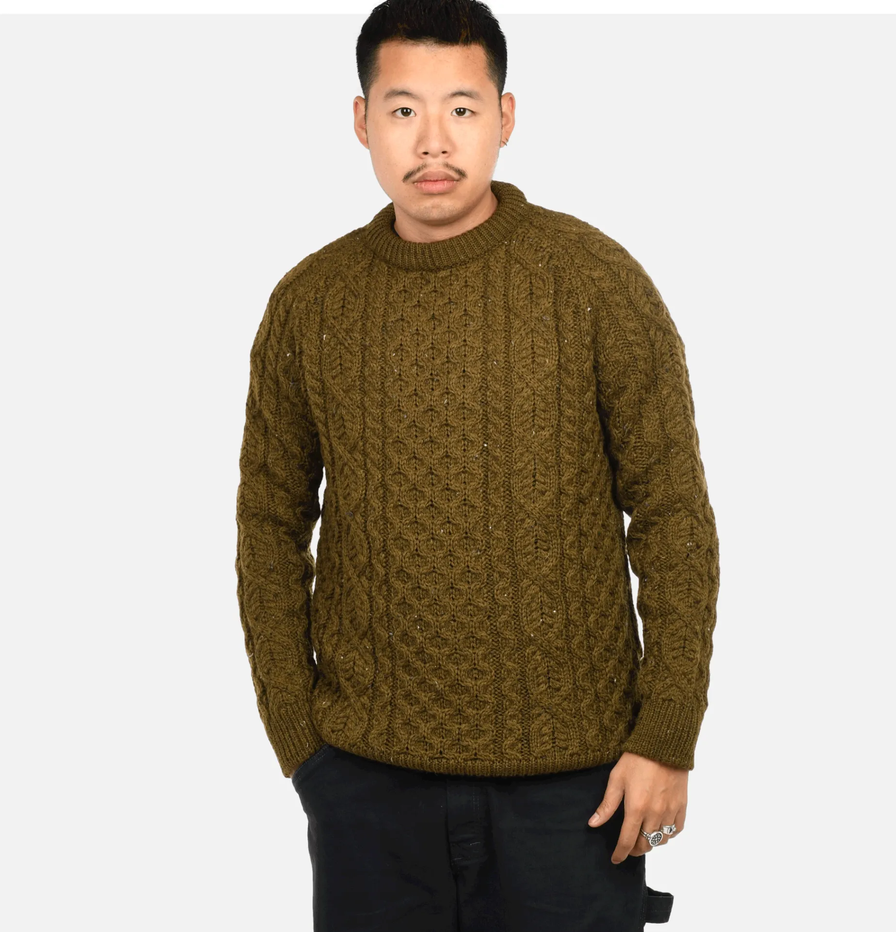 PEREGRINE Wool Hudson Aran Knit Khaki