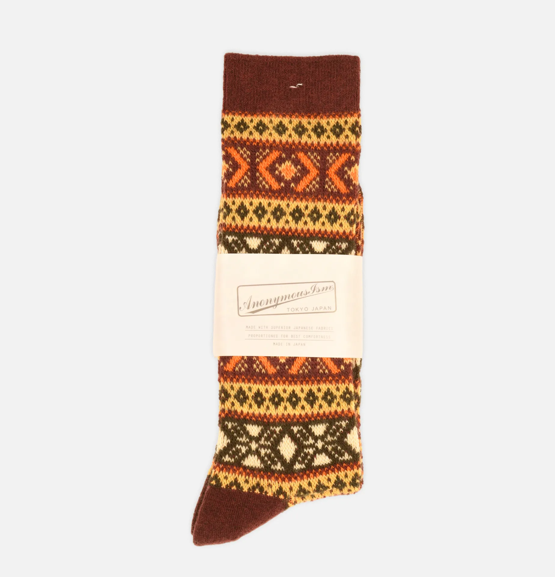 ANONYMOUS ISM Wool Jacquard Socks Brown