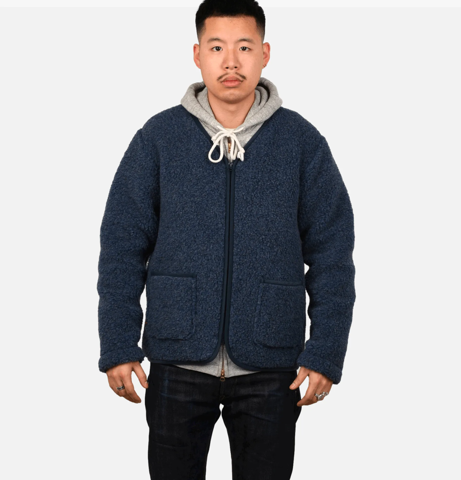 COLDBREAKER Zip Up Vee Cardigan Darkblue