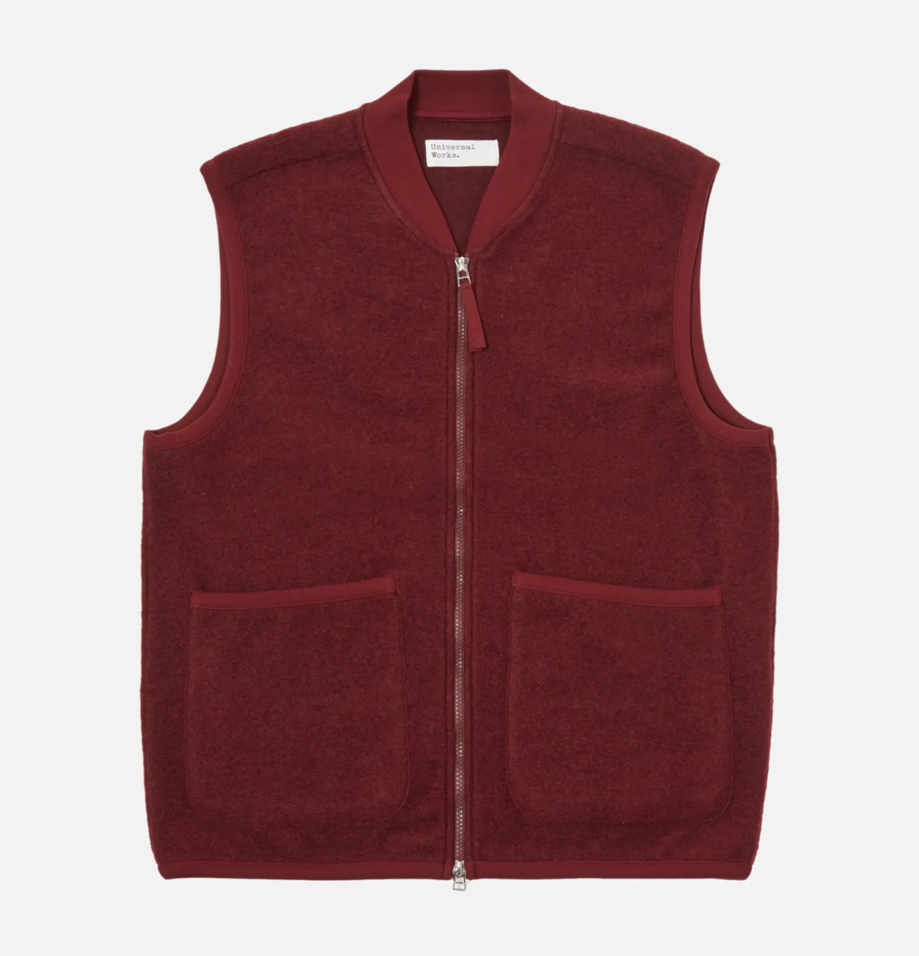 UNIVERSAL WORKS Zip Waistcoat Wool Deep Red